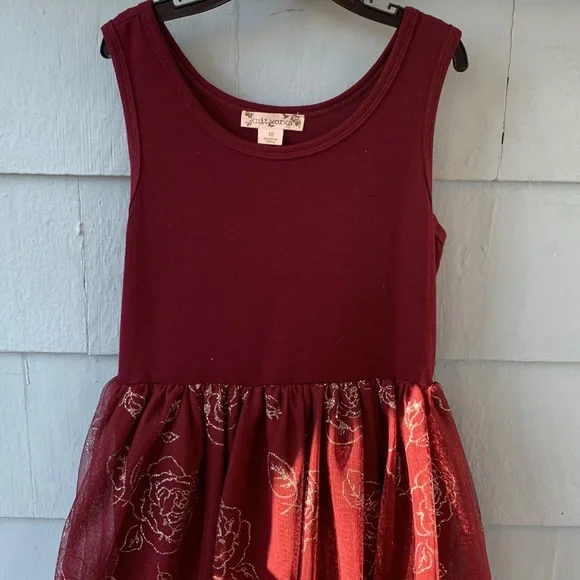Knitworks Burgundy Glitter Roses Tank Dress 10 EUC - Picture 9 of 10